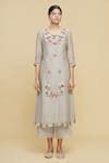 Buy Grey Chanderi Silk Embroidered Kurta Set For Women by Desert Shine ...
