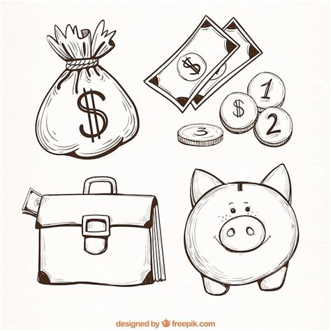 Ensemble d'éléments de l'argent dans le style dessiné à la main ...