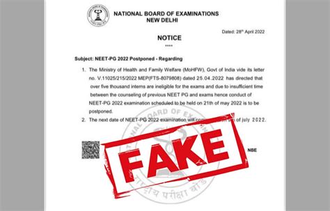 FAKE NEWS ALERT: Fake notice on NEET PG 2022 postponement circulates on ...