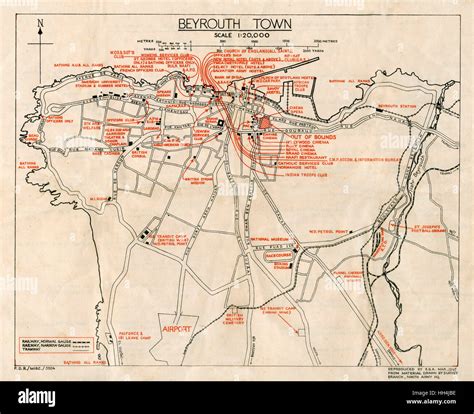WW2 - Map of Beirut, Lebanon - with Military locations Stock Photo - Alamy
