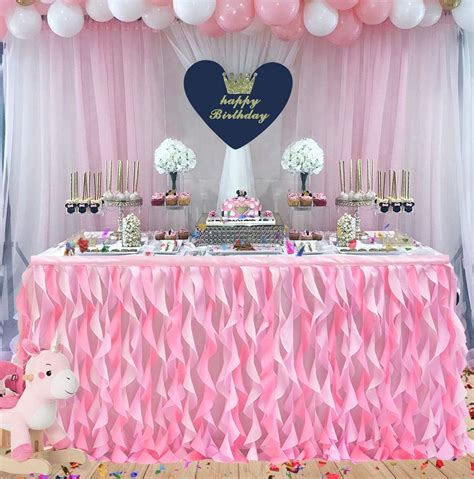 Buy CO-AVE Pink Tulle Table Skirt Curly Willow Tutu Tablecloth 6FT ...