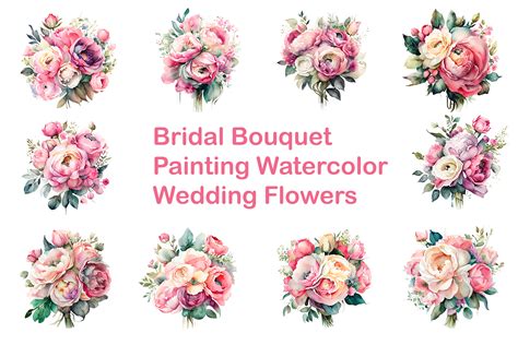 Bridal Bouquet Watercolor Wedding Flower Illustration par Khine Sandar ...