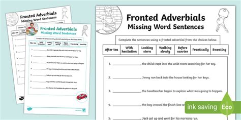 Adding Fronted Adverbials Missing Word Sentences