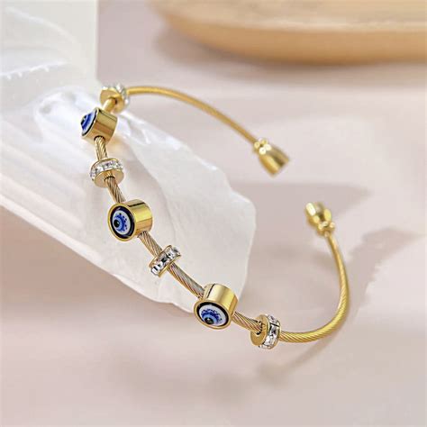 Buy Stainless Steel Gold Plated Evil Eye Anti-Tarnish Bracelet For ...
