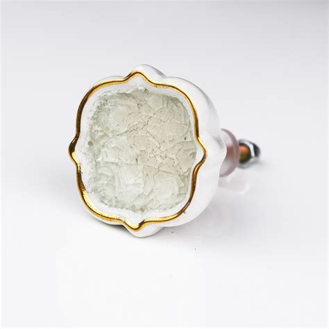 Cream Solid Gold Line Ceramic Dresser Knob Online
