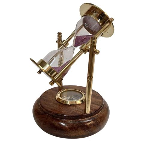 Royal Nautical Utc Brass Sand Timer Wood Base With Compass Nautical ...
