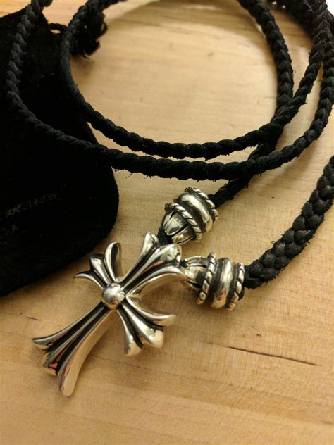 Chrome Hearts Cross necklace with leather braid | Grailed
