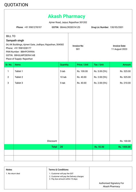 Pharmacy Quotation Format Download | Free Quotation Template For ...