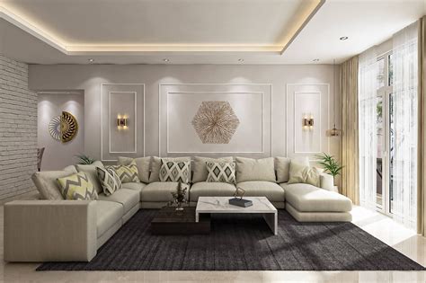 Contemporary Spacious Living Room Design With U-Shaped Sofa | Livspace