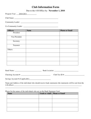 4-H Club Information Form - Blank Fillable Template | Fill Out, Print ...