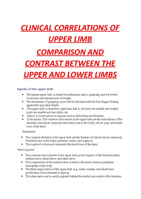 Clinical Correlations of the Upper Limb: Injuries and Anatomy - Studocu