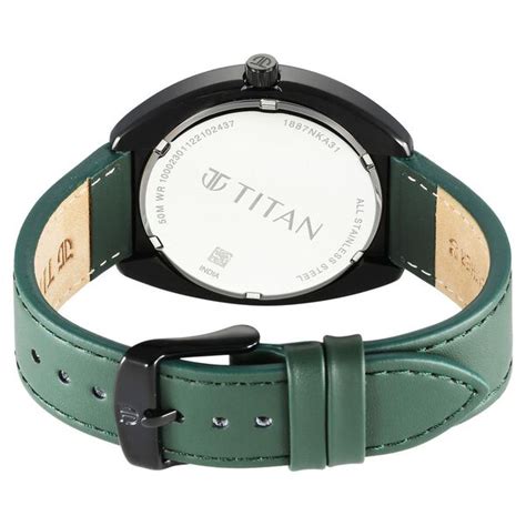 Buy Online Titan Quartz Analog Green Dial Leather Strap Watch for Men ...