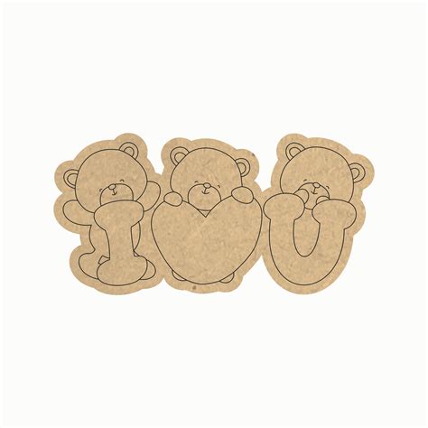 Pre Marked MDF Base - Valentines/I love you Bears