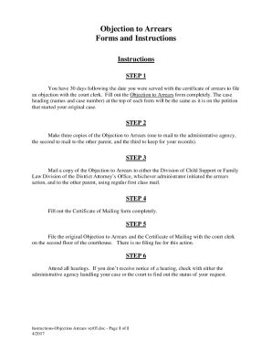 Fillable Online Objection to Arrears Forms and Instructions Fax Email ...