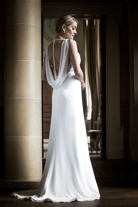 Chiffon dress with cowl back.