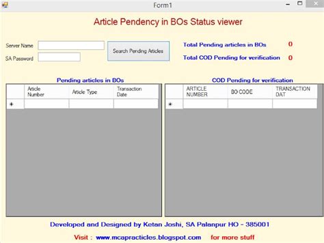 BO ARTICLES PENDENCY STATUS VIEWER