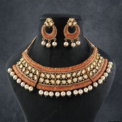 Siyona- Stone studded hanging pearls Neckpiece set – Tvisii