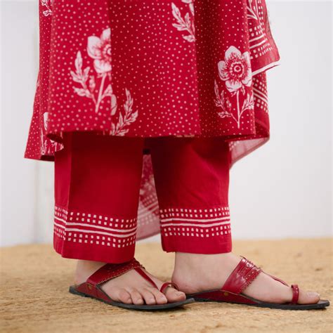 Buy Dewdrop A-Line Cotton Kurta Trouser Set With Mulmul Dupatta - Blood ...