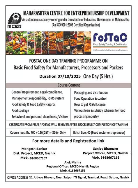 FoSTaC One Day Training on Basic Food Safety for Manufacturers ...