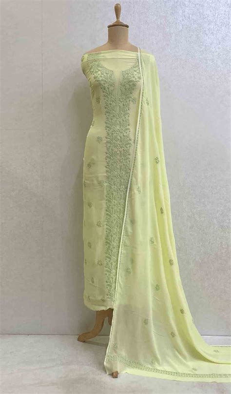 Women's Lakhnavi Handcrafted Viscose Georgette Chikankari Kurta And Du