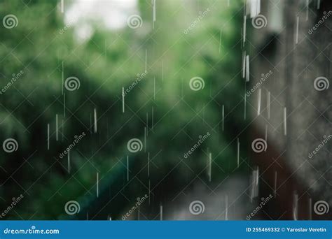 Heavy Rain Drops Falling on City Street Stock Photo - Image of spray ...