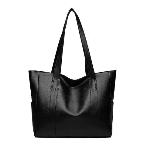 Women's Large Black Faux Leather Tote Bag – Stylish Shoulder Handbag ...