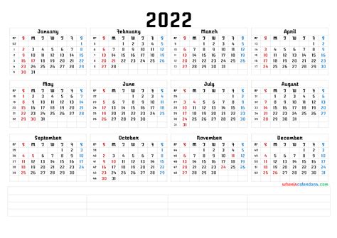 2022 Free Printable Yearly Calendar With Week Numbers 6 2022 Free ...