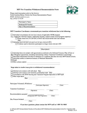 Fillable Online MFP Pre-Transition Withdrawal Recommendation Form Fax ...