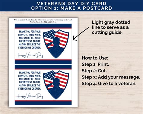 Happy Veterans Day Cards Printable, DIY Patriotic Veterans Day Postcard, Thank You Veteran Card ...