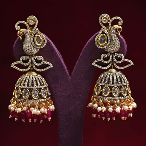 Royal Peacock Long Victorian Bridal Jhumkas – Happy Pique