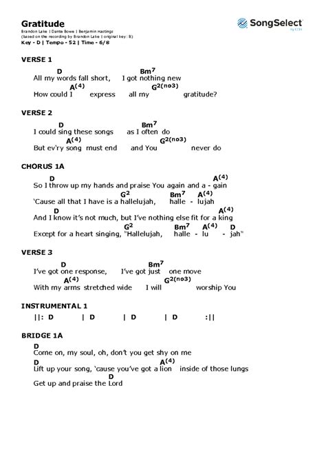 Gratitude - Chords in D Key for Worship Songs - Studocu