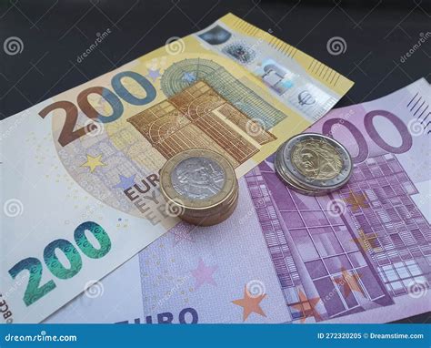 Euro banknotes and coins stock image. Image of five - 272320205