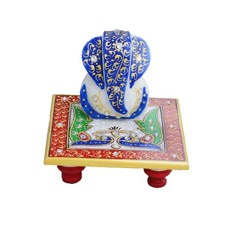 Glorious Lord Ganesha with Peacock on Marble Chowki - eCraftIndia Online