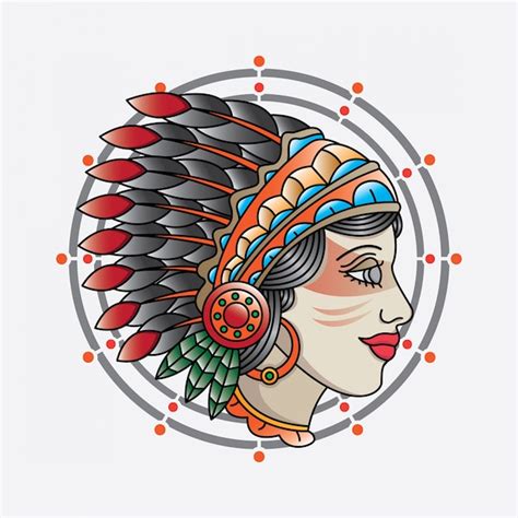 Traditional indian girl head tattoo | Premium Vector