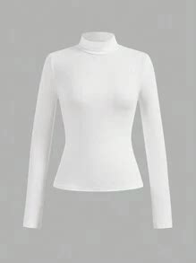 SHEIN Essnce 4pcs/Set Casual Minimalist Women Turtleneck Fitted T-Shirt ...