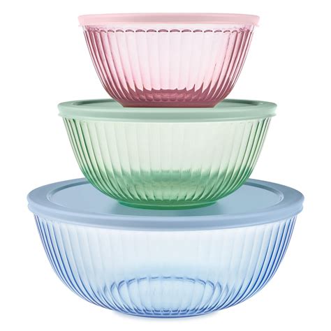 Pyrex® Sculpted Tinted Glass Mixing Bowls with Lids, 6-pc Set, Mixed C