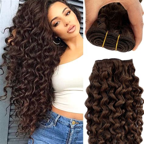 Amazon.com : Curly Sew in Human Hair Extensions 120G 22” Brown Sew in ...