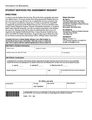 Fillable Online policy umn Student services fee assessment request ...