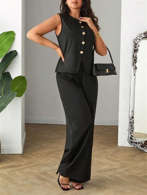 SHEIN Conjunto de dos piezas para mujer talla grande con chaleco y ...