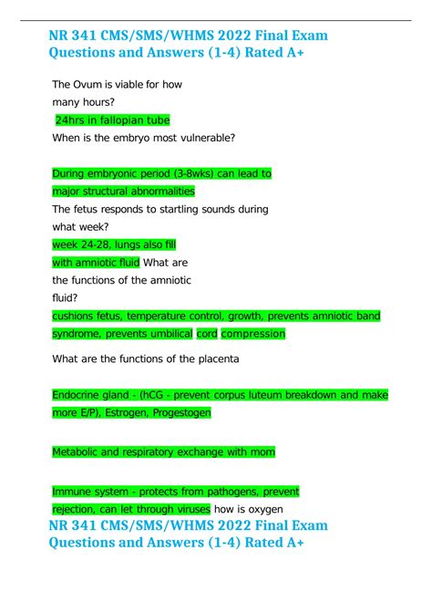 NR 341 CMS/SMS/WHMS 2022 Final Exam Questions and Answers (1-4) Rated ...