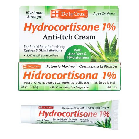 De La Cruz Hydrocortisone Cream, 1% with Aloe Vera, Anti Itch Relief ...