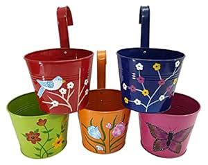 Home Decore House Metal Planter Pot Railing Hanging Hand Painted Money ...