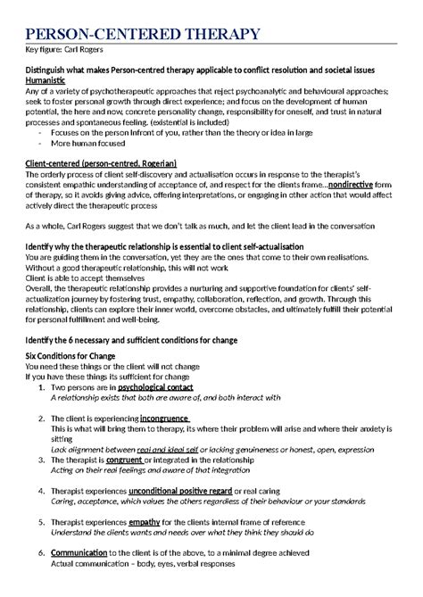 Person Centered Therapy: Key Concepts and Carl Rogers' Approach - Studocu