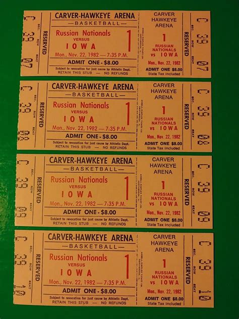 Vintage unused 1982 Basketball Ticket LOT Iowa Hawkeyes Russian ...