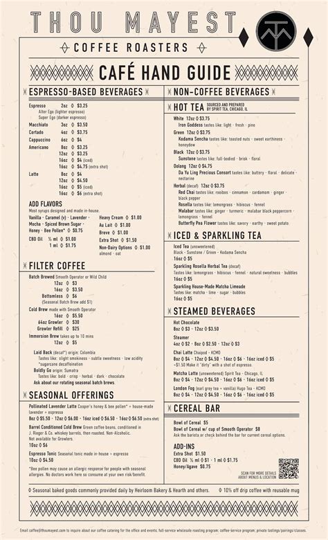 Menu at Thou Mayest - River Quay cafe, Kansas City, 412 Delaware St B