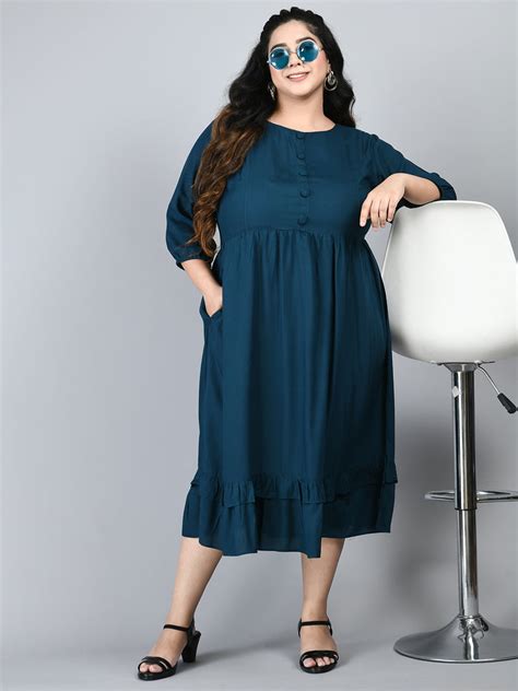 Plus Size Teal Blue Rayon Midi Dress – DESINOOR.COM