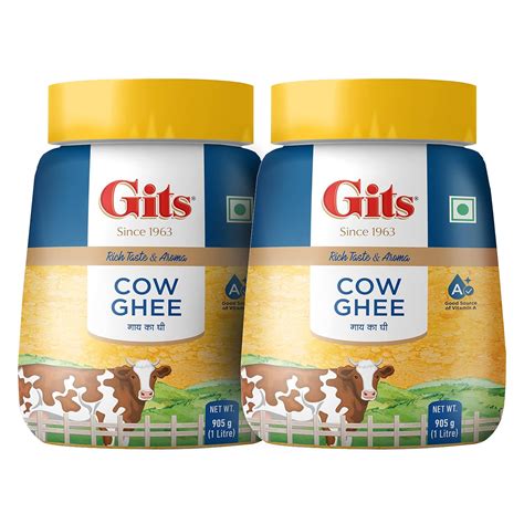 Gits Pure Cow Ghee Jar, Pure Veg, Nutritious and Healthy, 2L (Pack of 2 ...