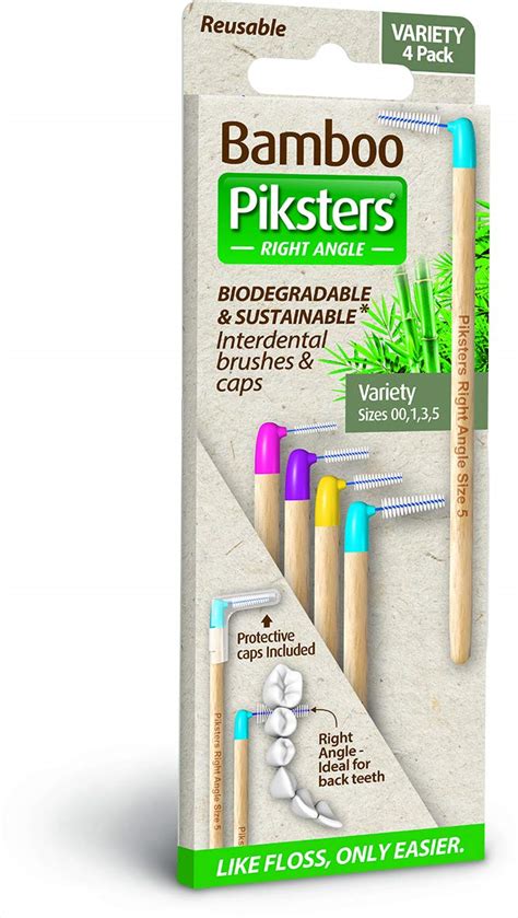 Piksters Bamboo Right Angled Interdental Brushes Variety 4 Pack Sizes ...