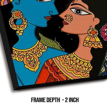 Shree Krishna & Radha, Madhubani Painting, Framed Abstract Canvas Wall ...