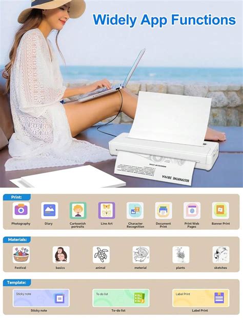 מדפסת תרמית A4 ניידת לנסיעות, מדפסת מיני תרמית בלוטות' אלחוטית ללא דיו ...